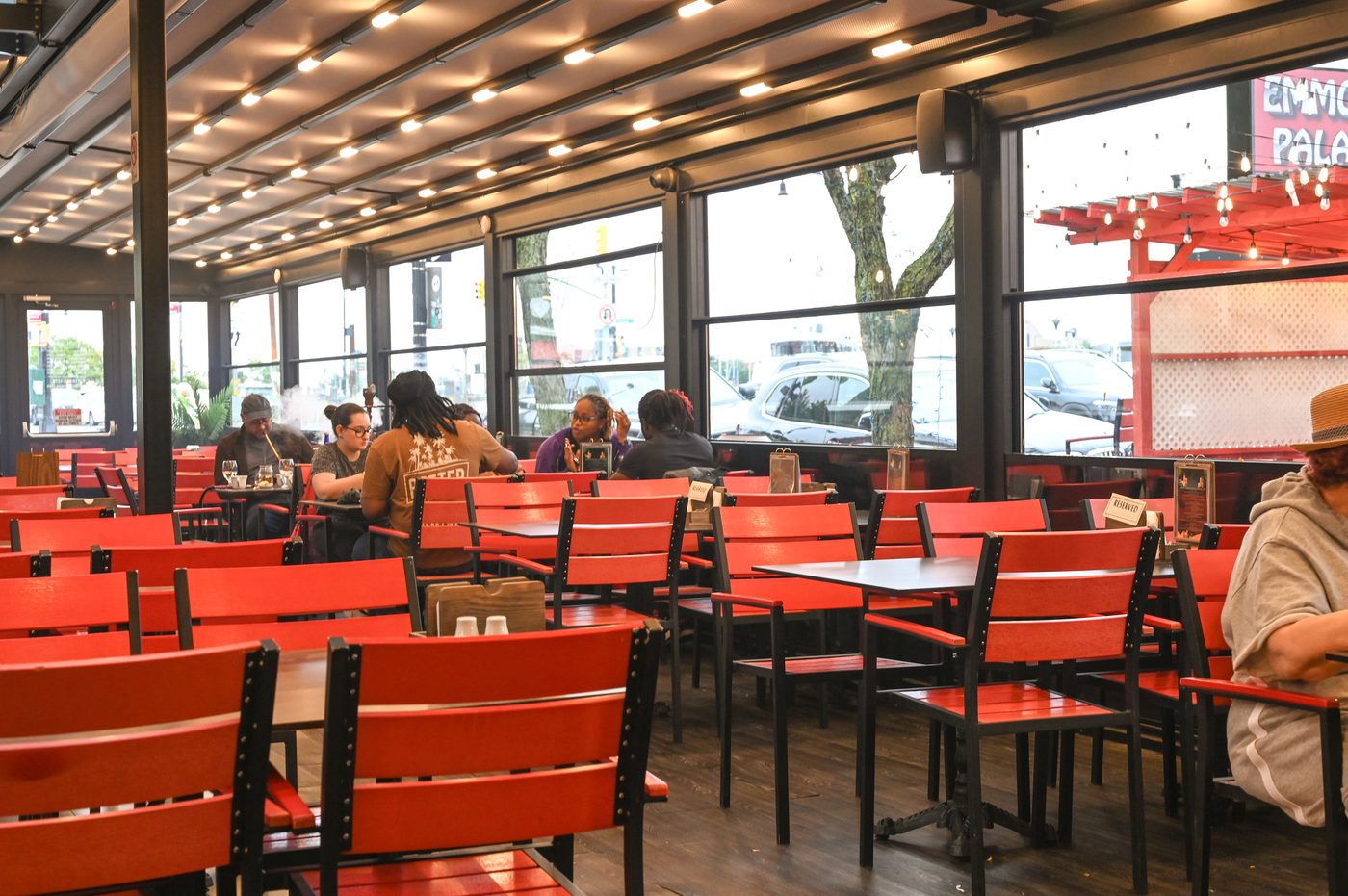 Wide view of the dining room and terrace windows